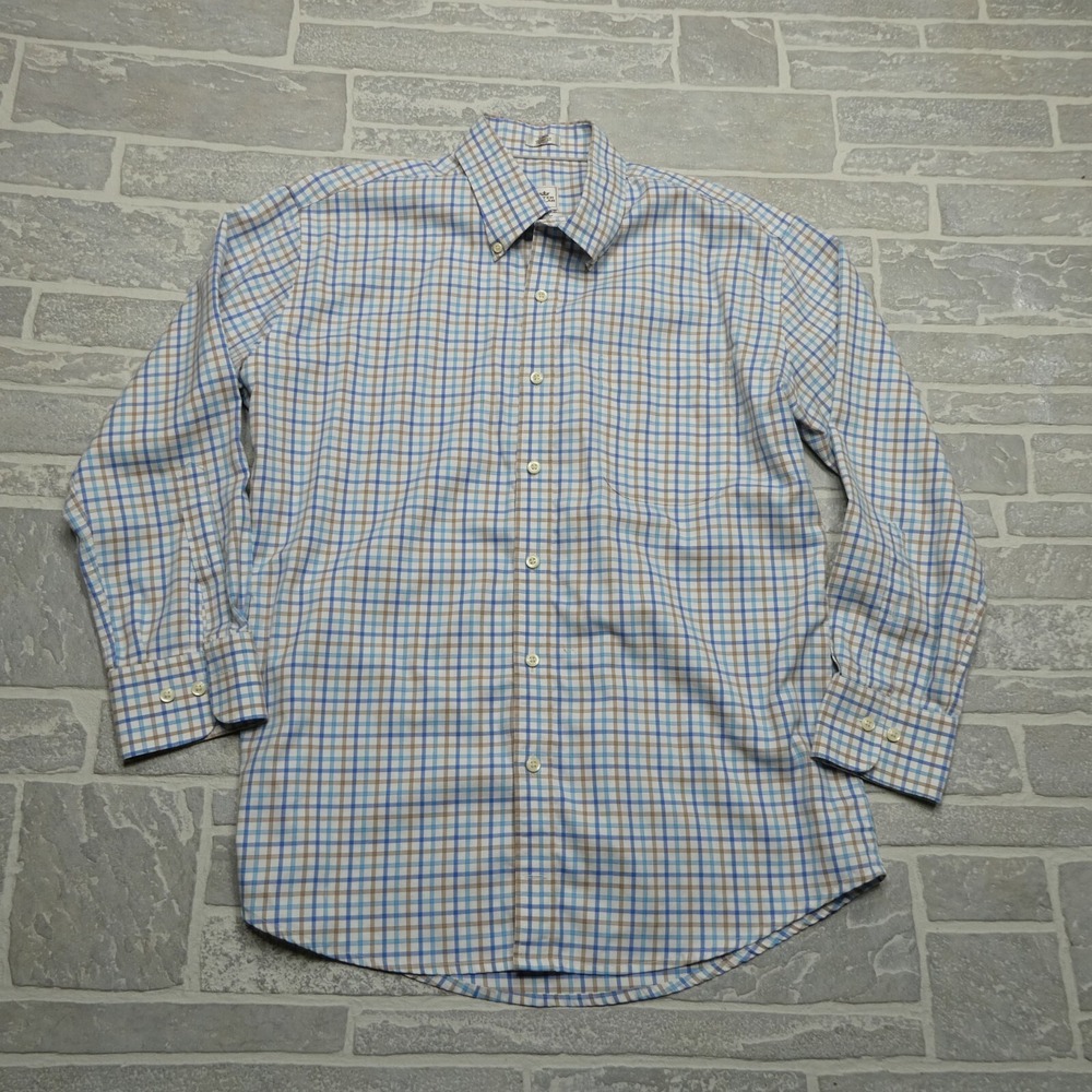 Peter Millar Nanoluxe Shirt Adult Large Blue Check 100% Brushed Cotton Button Up